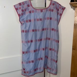 J.Marie blue stipe dress with pink and lavender embroidery size M.